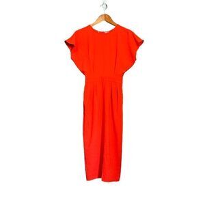 ASOS orangey red flutter sleeve midi dress